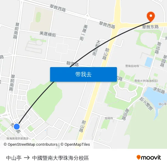 中山亭 to 中國暨南大學珠海分校區 map