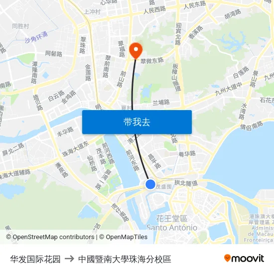 华发国际花园 to 中國暨南大學珠海分校區 map