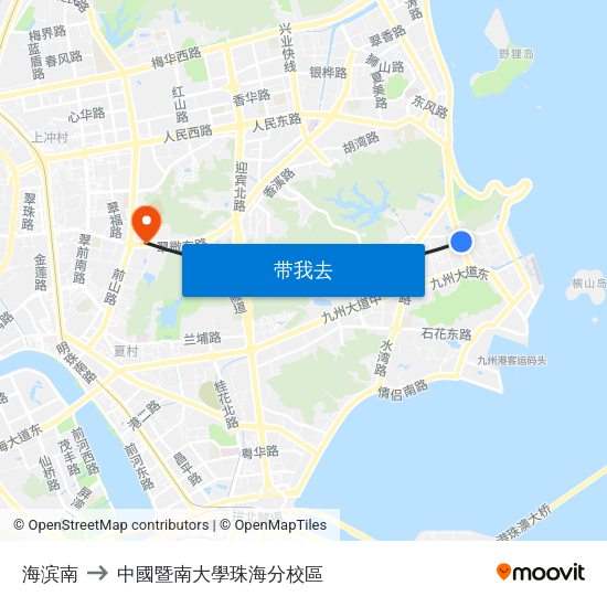 海滨南 to 中國暨南大學珠海分校區 map