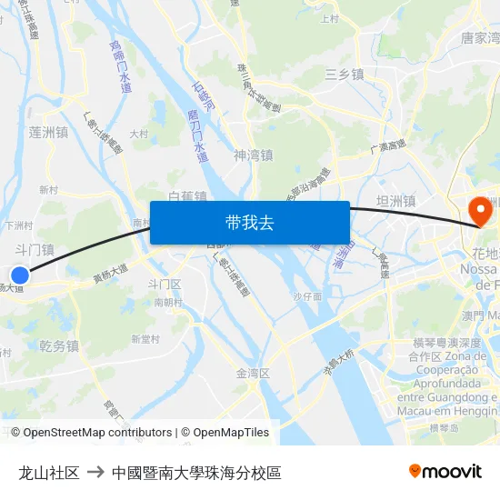 龙山社区 to 中國暨南大學珠海分校區 map