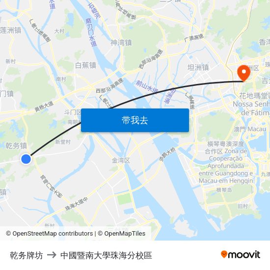 乾务牌坊 to 中國暨南大學珠海分校區 map