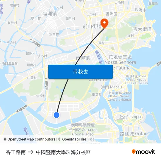 香工路南 to 中國暨南大學珠海分校區 map