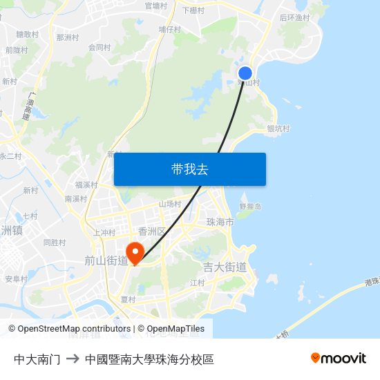 中大南门 to 中國暨南大學珠海分校區 map