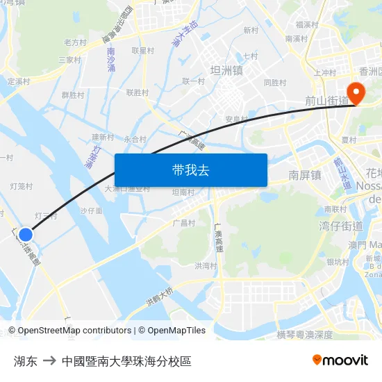 湖东 to 中國暨南大學珠海分校區 map