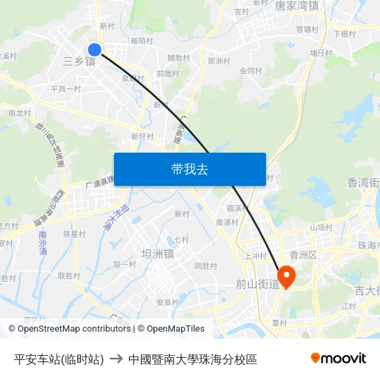 平安车站(临时站) to 中國暨南大學珠海分校區 map