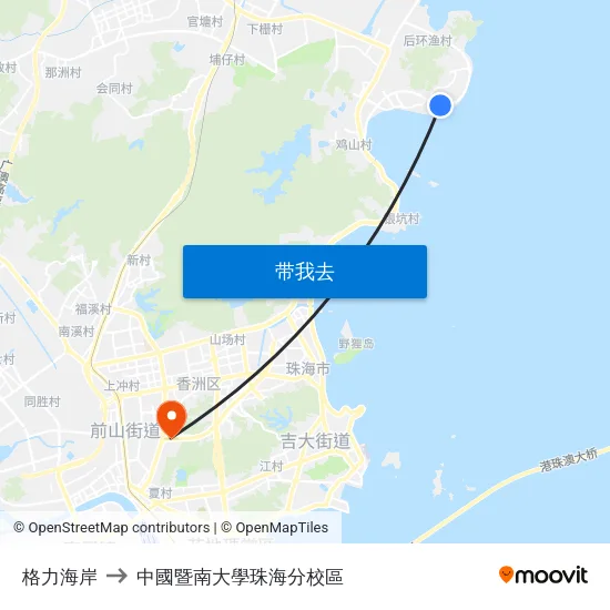 格力海岸 to 中國暨南大學珠海分校區 map