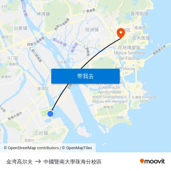 金湾高尔夫 to 中國暨南大學珠海分校區 map