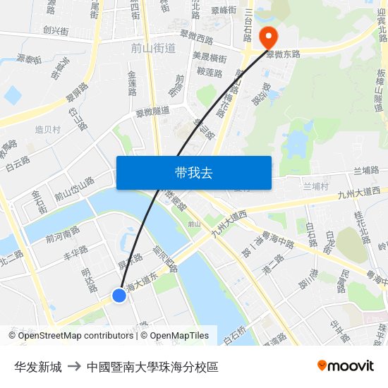 华发新城 to 中國暨南大學珠海分校區 map