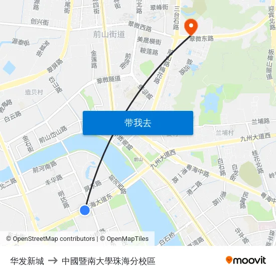 华发新城 to 中國暨南大學珠海分校區 map