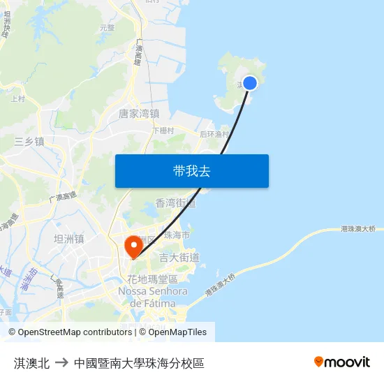 淇澳北 to 中國暨南大學珠海分校區 map