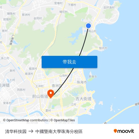 清华科技园 to 中國暨南大學珠海分校區 map