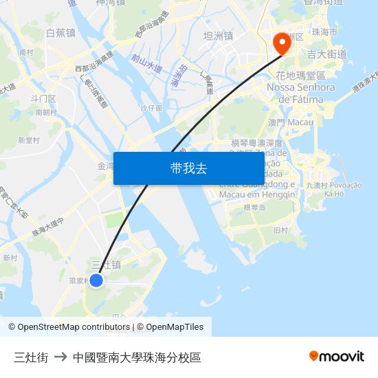 三灶街 to 中國暨南大學珠海分校區 map