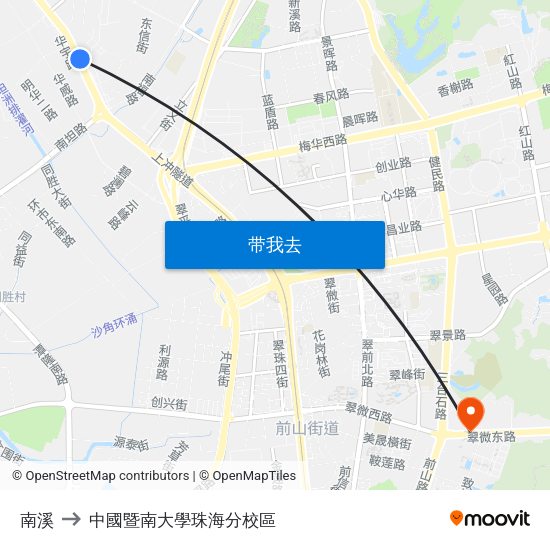 南溪 to 中國暨南大學珠海分校區 map