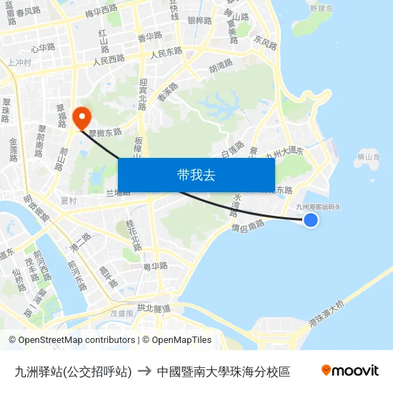 九洲驿站(公交招呼站) to 中國暨南大學珠海分校區 map