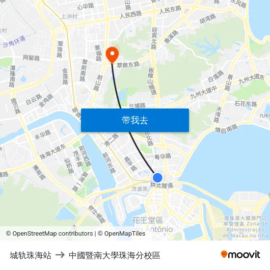 城轨珠海站 to 中國暨南大學珠海分校區 map
