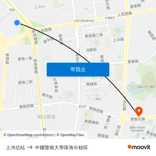 上冲总站 to 中國暨南大學珠海分校區 map