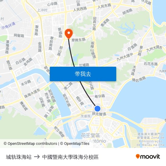 城轨珠海站 to 中國暨南大學珠海分校區 map