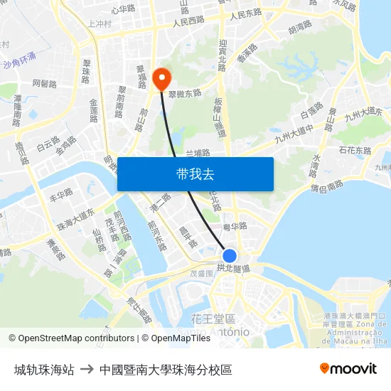 城轨珠海站 to 中國暨南大學珠海分校區 map