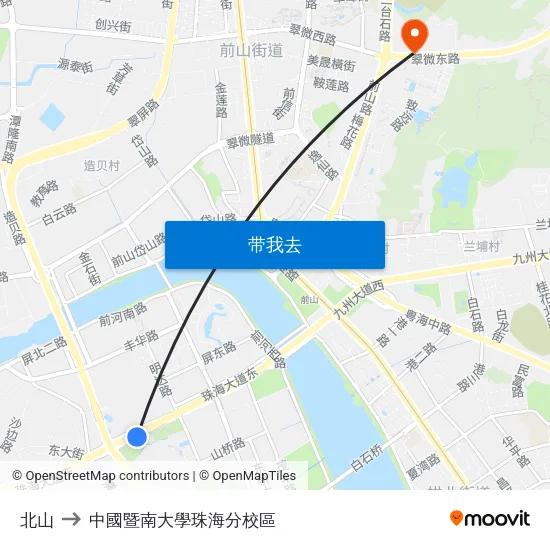 北山 to 中國暨南大學珠海分校區 map