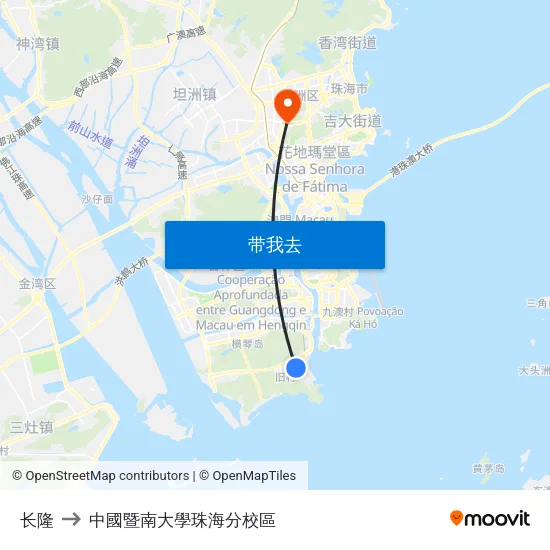 长隆 to 中國暨南大學珠海分校區 map