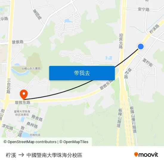 柠溪 to 中國暨南大學珠海分校區 map