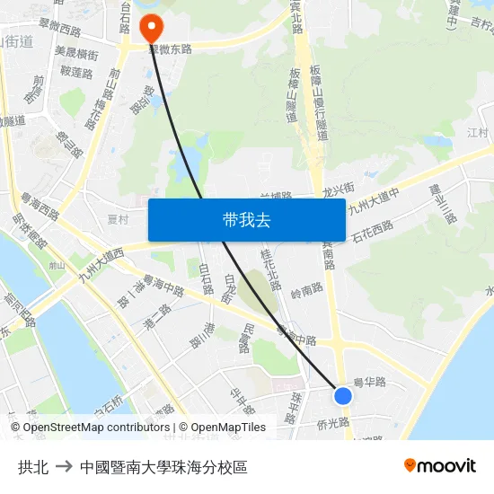 拱北 to 中國暨南大學珠海分校區 map
