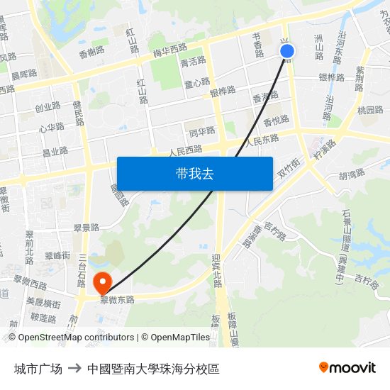 城市广场 to 中國暨南大學珠海分校區 map