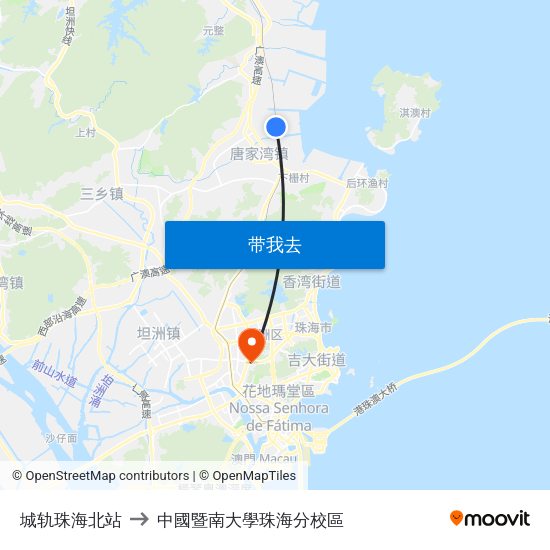城轨珠海北站 to 中國暨南大學珠海分校區 map