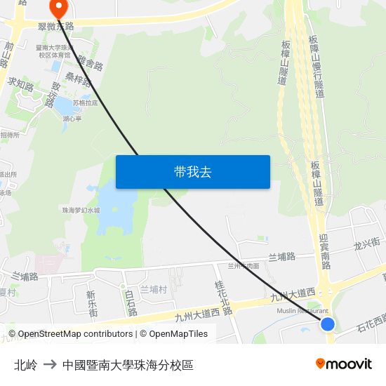 北岭 to 中國暨南大學珠海分校區 map