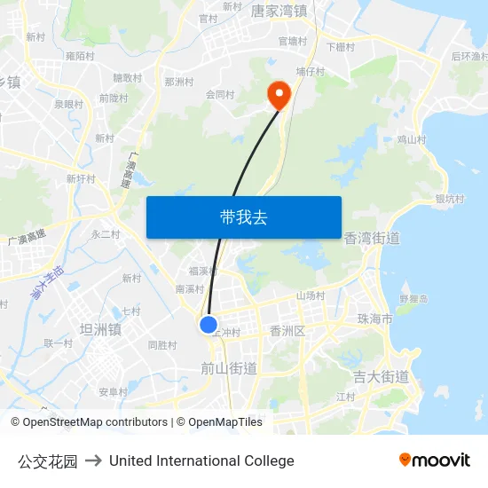 公交花园 to United International College map