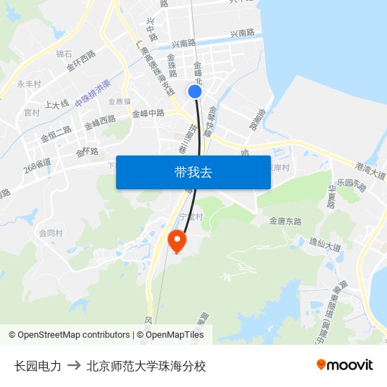 长园电力 to 北京师范大学珠海分校 map