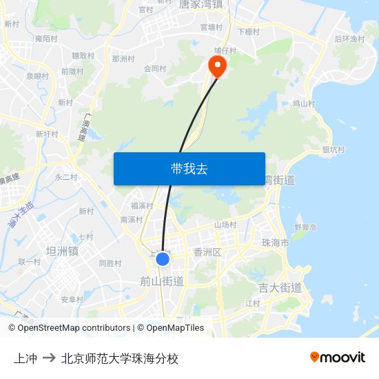 上冲 to 北京师范大学珠海分校 map