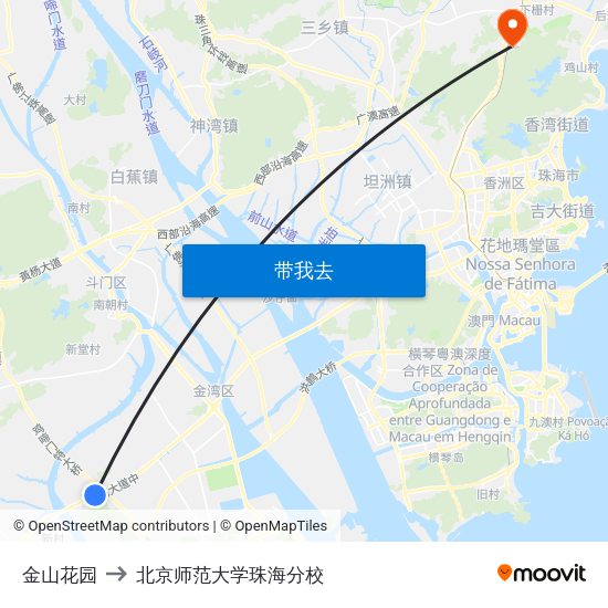 金山花园 to 北京师范大学珠海分校 map