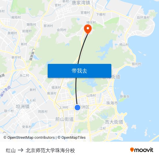 红山 to 北京师范大学珠海分校 map