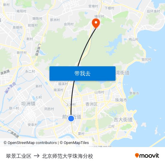 翠景工业区 to 北京师范大学珠海分校 map