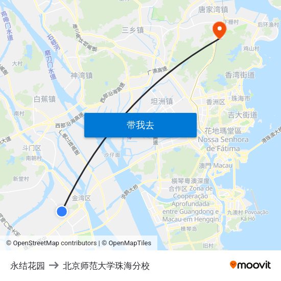 永结花园 to 北京师范大学珠海分校 map