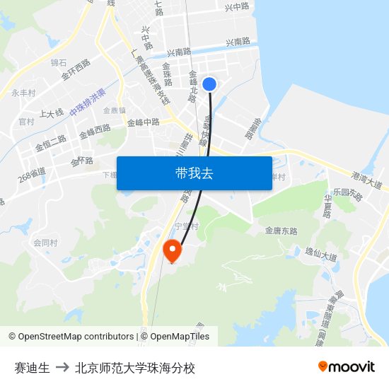 赛迪生 to 北京师范大学珠海分校 map