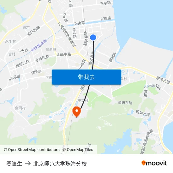 赛迪生 to 北京师范大学珠海分校 map