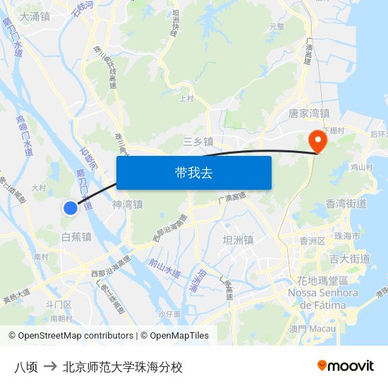 八顷 to 北京师范大学珠海分校 map