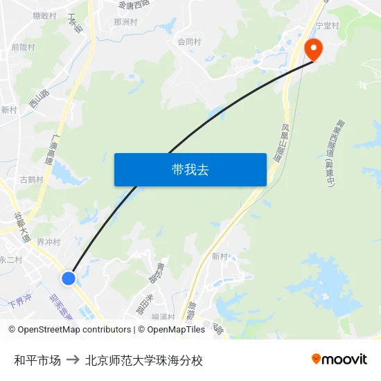 和平市场 to 北京师范大学珠海分校 map