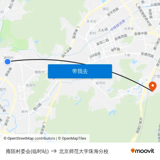 雍陌村委会(临时站) to 北京师范大学珠海分校 map