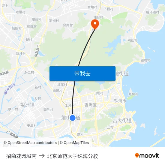 招商花园城南 to 北京师范大学珠海分校 map