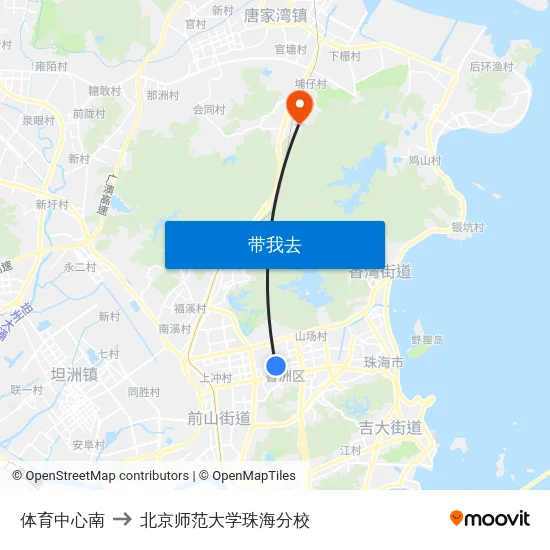 体育中心南 to 北京师范大学珠海分校 map