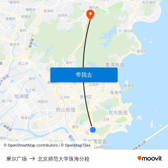 摩尔广场 to 北京师范大学珠海分校 map