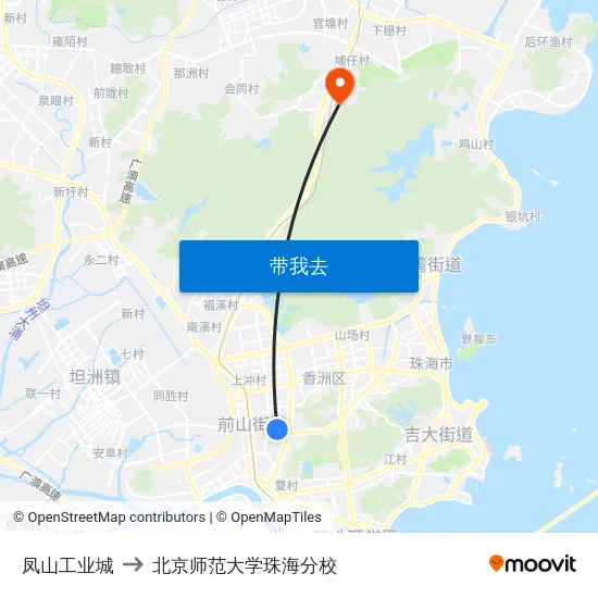 凤山工业城 to 北京师范大学珠海分校 map