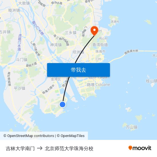 吉林大学南门 to 北京师范大学珠海分校 map