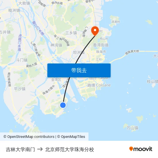 吉林大学南门 to 北京师范大学珠海分校 map