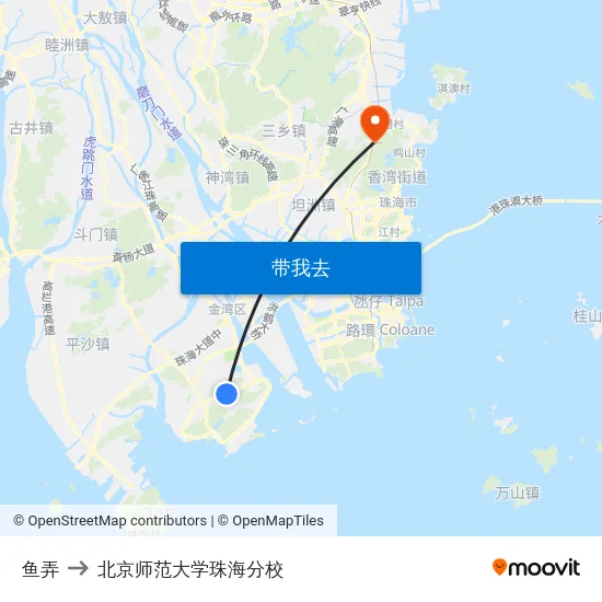 鱼弄 to 北京师范大学珠海分校 map