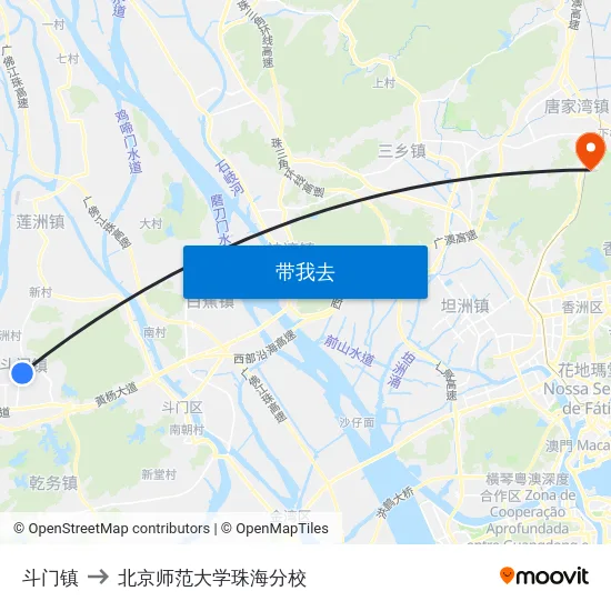 斗门镇 to 北京师范大学珠海分校 map