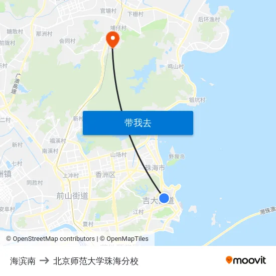 海滨南 to 北京师范大学珠海分校 map
